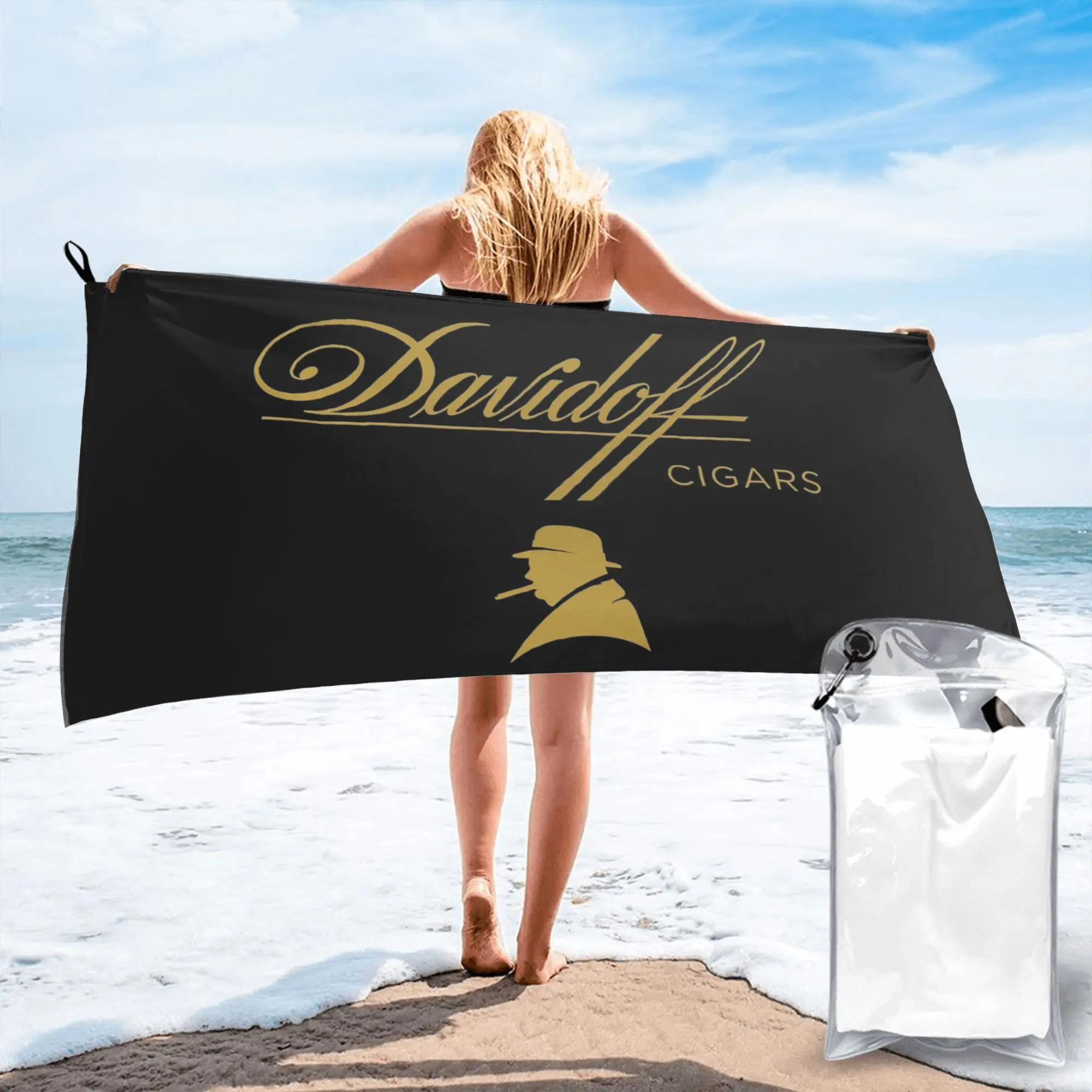 Toalla de playa negra Davidoff Cigars, toallas de microfibra suave de secado rápido y absorbentes para piscina