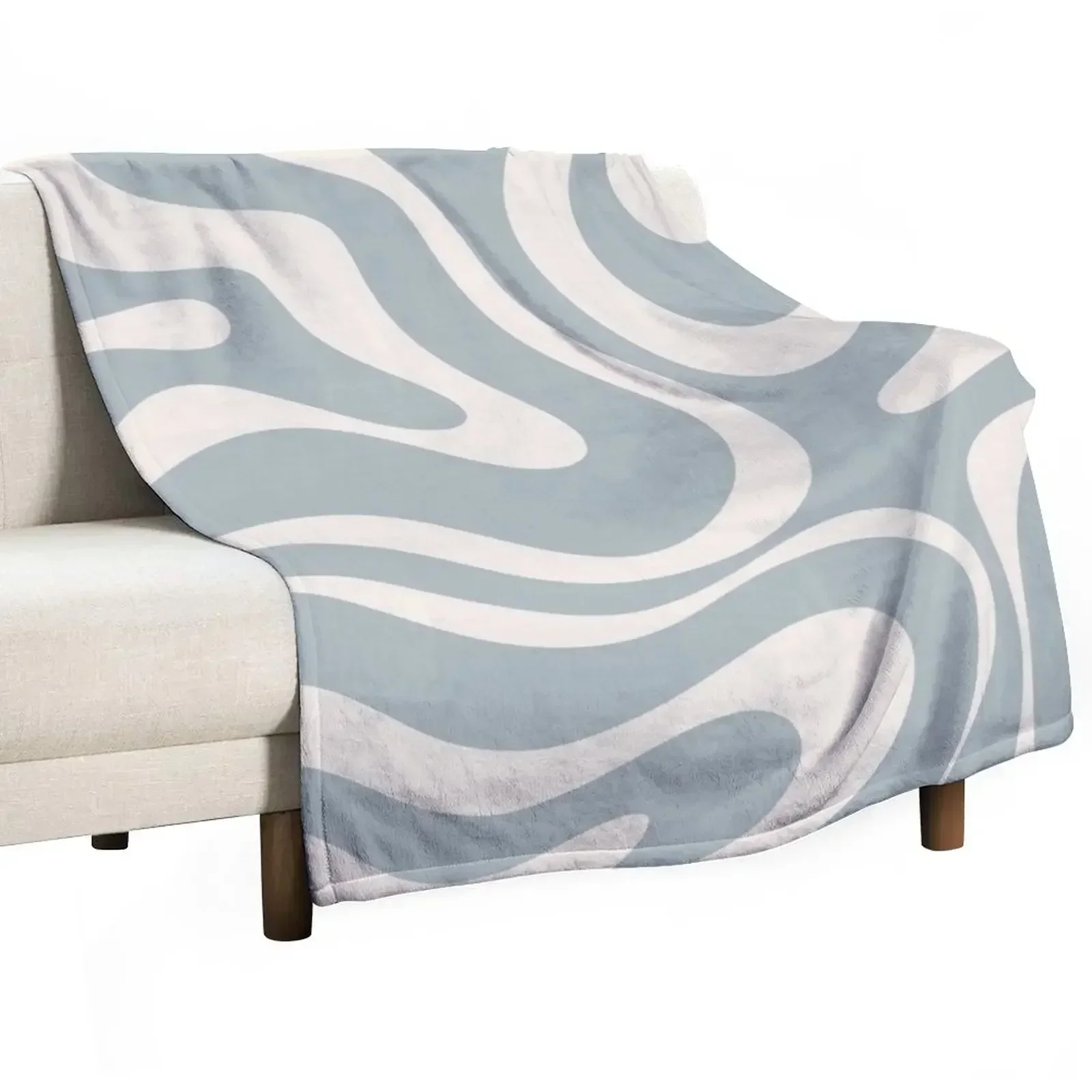 Liquid Swirl Abstract Pattern in Cream and Light Blue-Grey Throw Blanket manga Thin funny gift Blankets