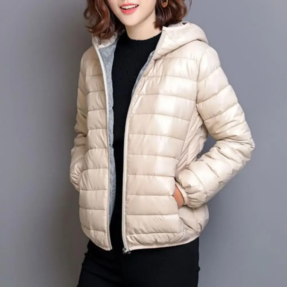 2025 automne hiver solide femmes manteau rembourré à capuche épais chaud lisse coupe ajustée fermeture à glissière dame manteau veste