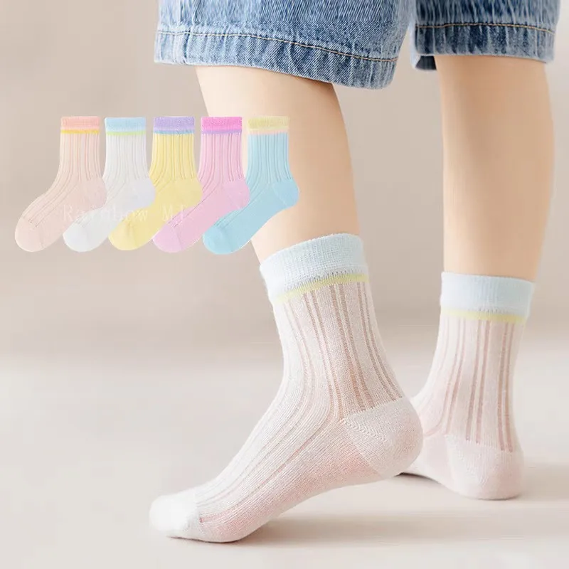 5 Pairs of Spring and Summer Baby Girl Socks, Colourful Mesh Socks, Comfortable and Soft, Non-Restrictive, Cool and Breathable