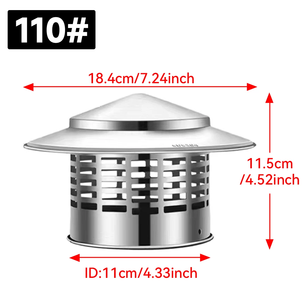 110mm 4 Polegada tampa de chaminé de aço inoxidável para parede exterior tubo de telhado exaustão ventilação chaminé capô saída de ar tampa de chaminé