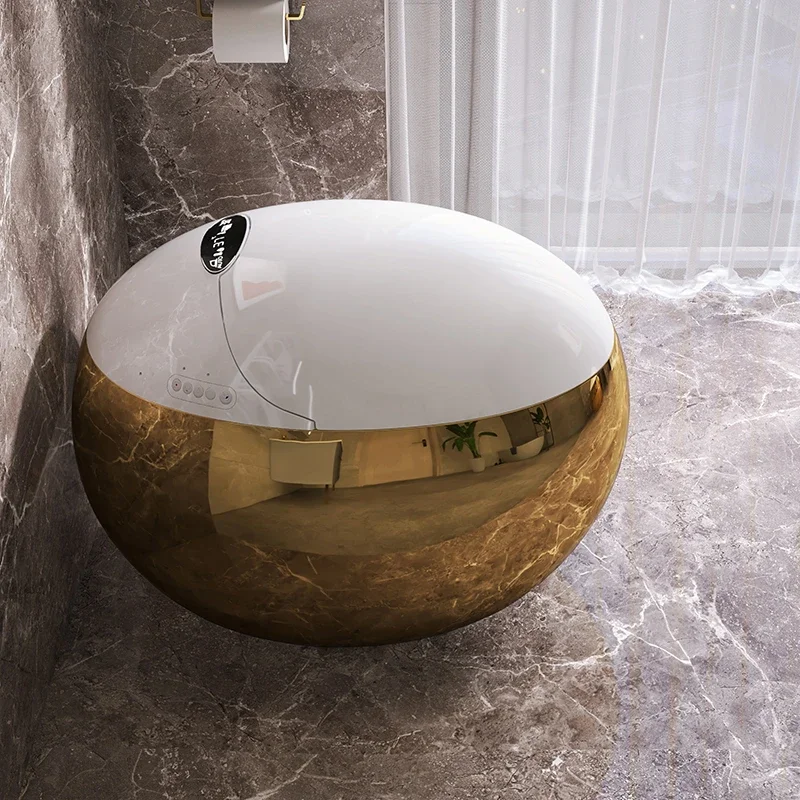 Original brand new！Luxury floor mounted intelligent toilet gold color egg shaped toilet bowl tankless intelligent closestool sma