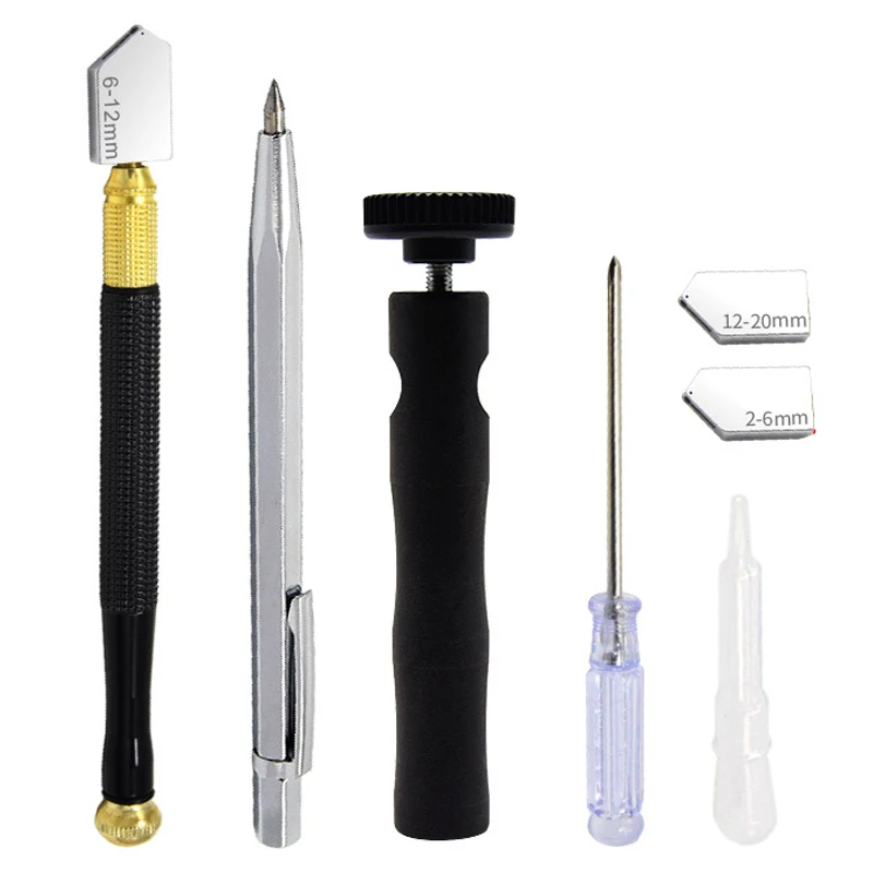 

1/6Pcs Glass Knife Set Knife Head Oil Injection Type Diamond Roller Glass Knife Marking Pen Kit For Diamond Glass Tile Cutter