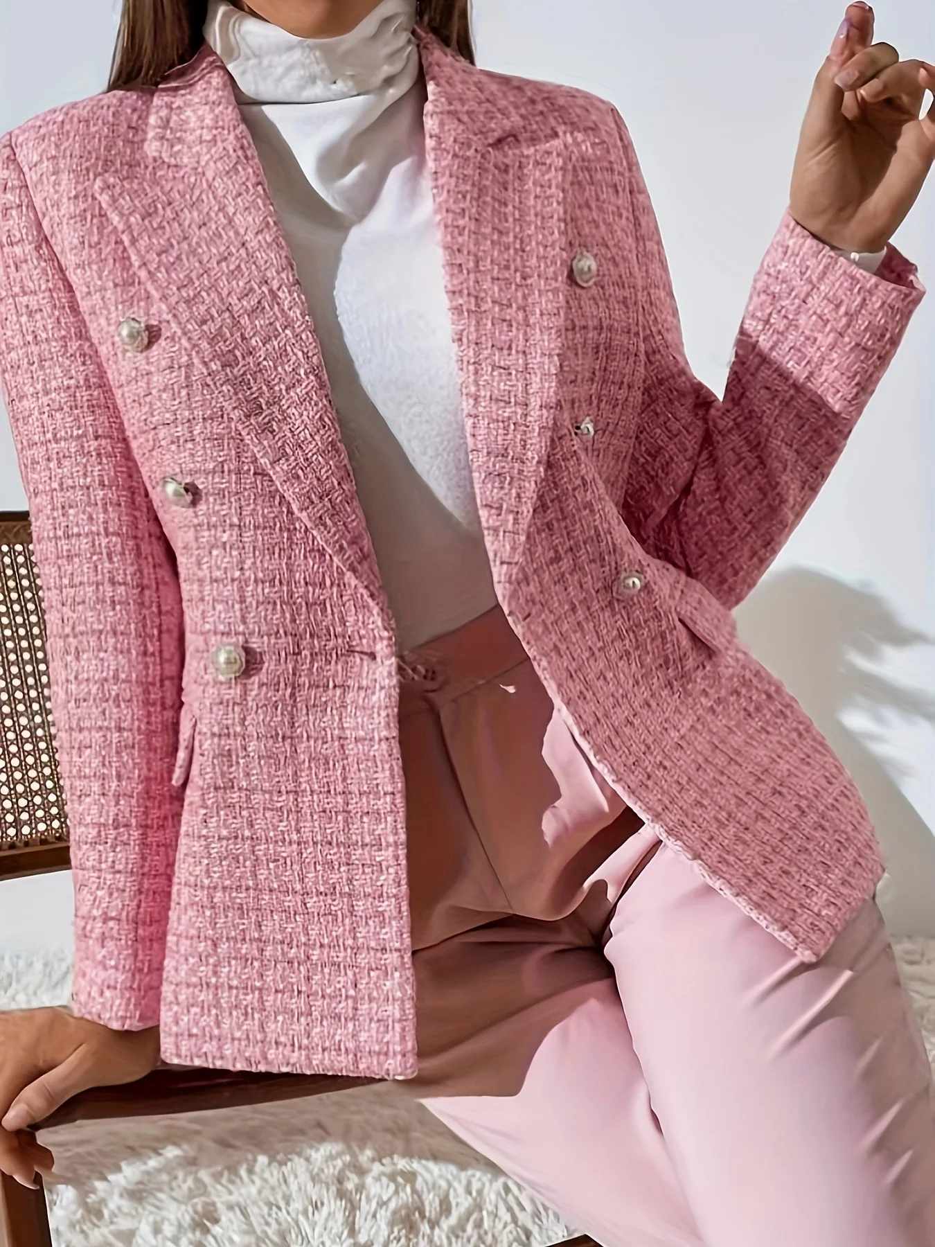 New Plaid Print Double-Breasted Suit Jacket Workwear Stylish Checkered Patterned Formal Outerwear for Professional Settings
