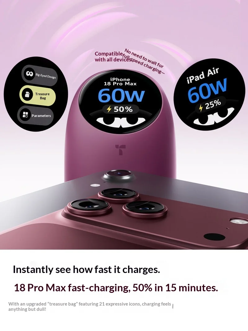 TORRAS 60W GaN Fast Charger Digital Display Dual Port Quick Charge Adapter For IPhone 18 Pro Max IPad Smart Phone 3C Certified