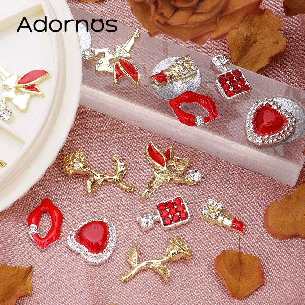 Dijes de rosas de estilo de San Valentín, adornos festivos de corazón de labios rojos, accesorios de Metal, pulsera DIY, collar, pendientes, colgantes de aleación