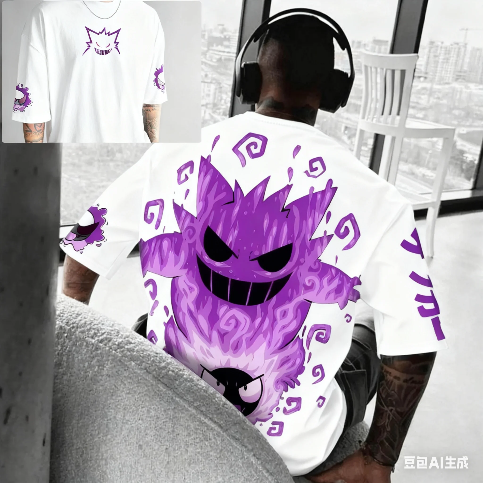 Camisa de ombro de outono de Pikachu dos desenhos animados para homens e mulheres elementos Pokmon impressos diariamente fora da rua com mangas curtas