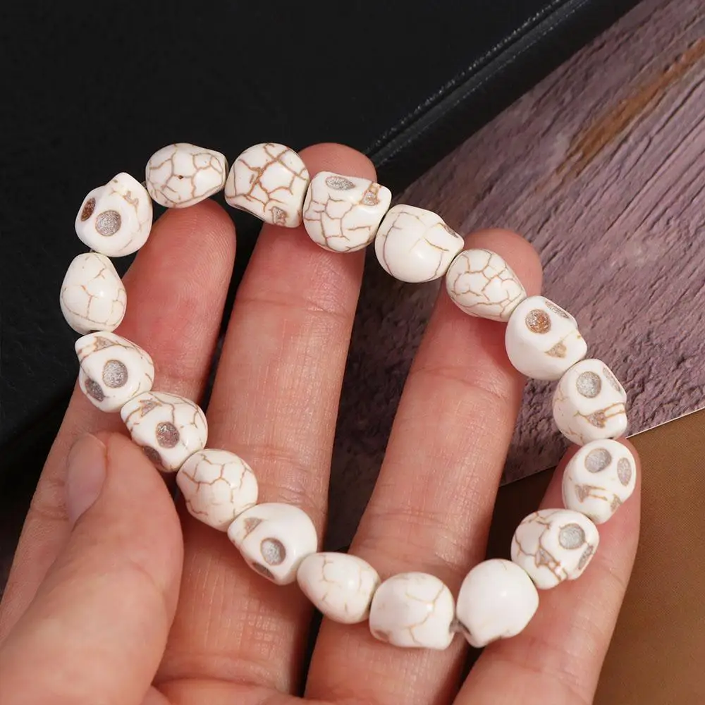 Jewelry Accessories Vintage Design Skull Beaded Bracelet Elastic Rope Unisex Skeleton Beaded Bracelet Punk Bangle Teenager