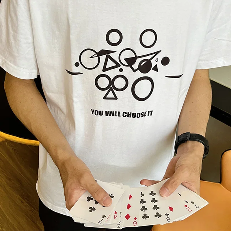 

Футболка с предсказанием, аксессуары для фокусов, иллюзия с крупным планом, трюк, умная выбранная карта, появляется на футболке, предсказание Магия