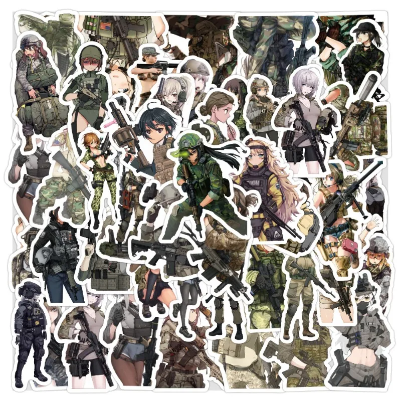 50/30/10PCS Popular Camouflage Military Uniform Girl Graffiti Stickers Non-repeating Suitcase Waterproof Decorative Stickers