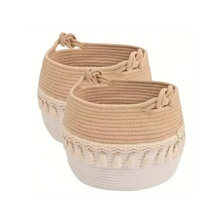 

Storage Basket For Shelves 2 Pack, Boho Cotton Rope Storage Bins With Heavy Tassel, Shelf Baskets Large Woven Baskets For Organ