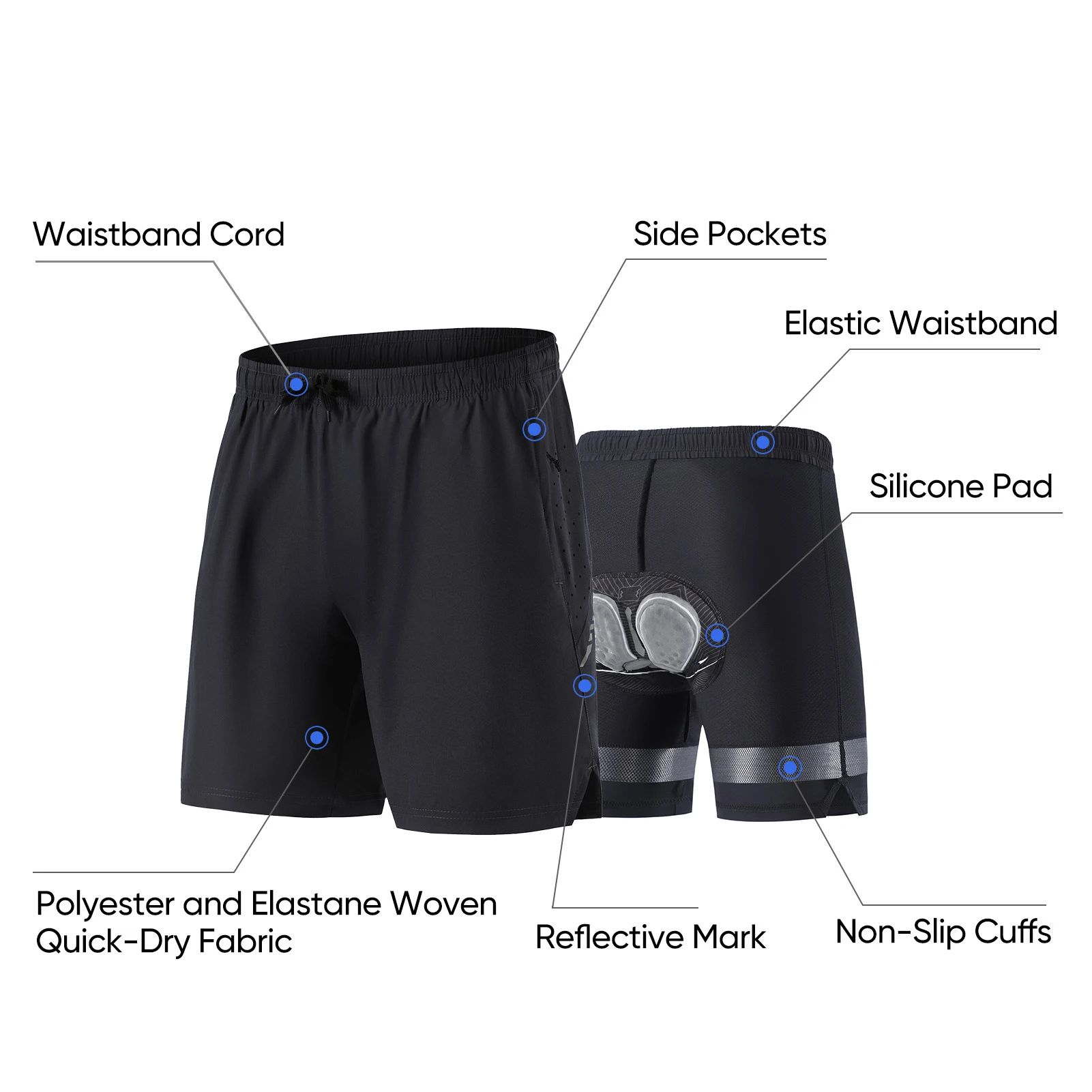 Riding Pants 2 in 1 Bike Commuting Riding Pants Shock Absorbing Sweat-wicking Quick-dry Ventilation Reflective Hiking Shorts