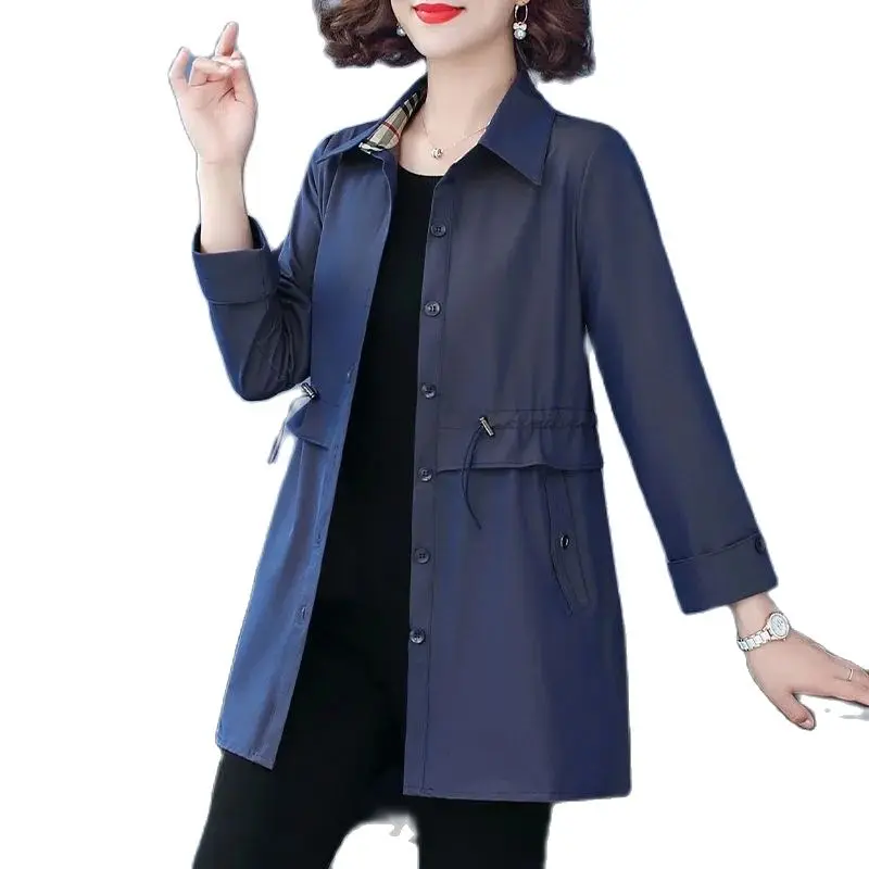 

Mom Windbreaker Women's Mid-Length 2022 Autumn New 40-Year-Old 50-Year-Old Wide wife Western-Style Top Middle-Aged Female Coat W