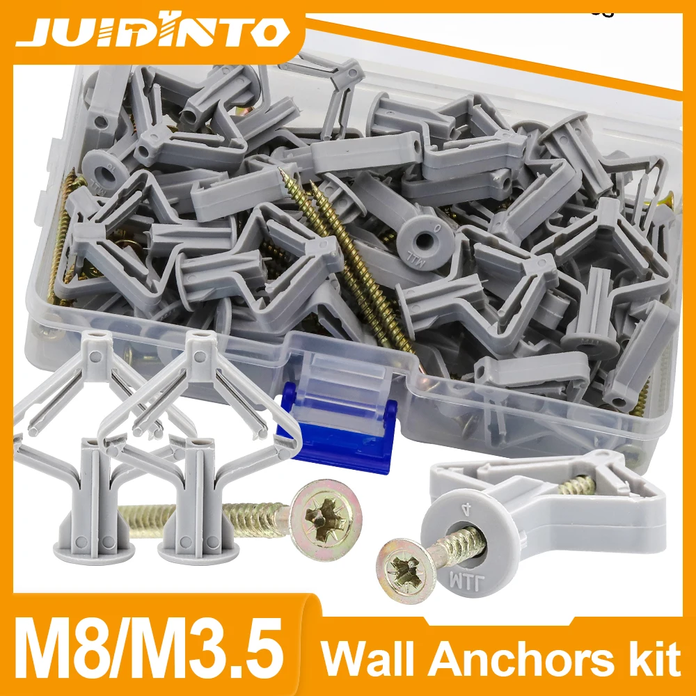60pcs Drywall Anchor Kit Grey Hollow Wall Anchors Plasterboard Plugs Screws Butterfly Expansion Tube Pipe Kit for Gypsum Board