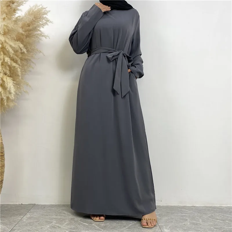 Muslim Abaya Dress Dubai Turkey Pockets Belted Abayas African Long Dresses for Women Islamic Clothes Kaftan Hijab Robe Musulmane