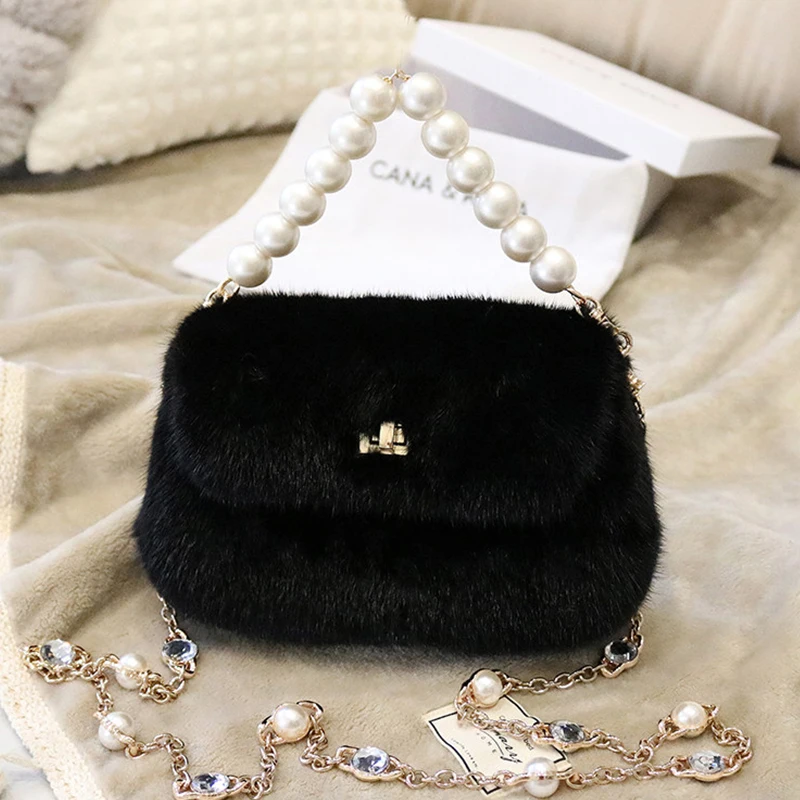 

2026 Sell Like Hot Cakes Pure Mink Fur Plush For Women Fashion Winter Handbag Casual Fluffy Crossbody Bags Girls Soft Purse