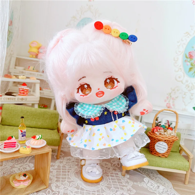 

20cm New Cute Idol Plush Doll Kawaii Dress 2Pcs Set Doll Clothes Cartoon No Attribute Stuffed Cotton Naked Dolls Soft Girls Toys