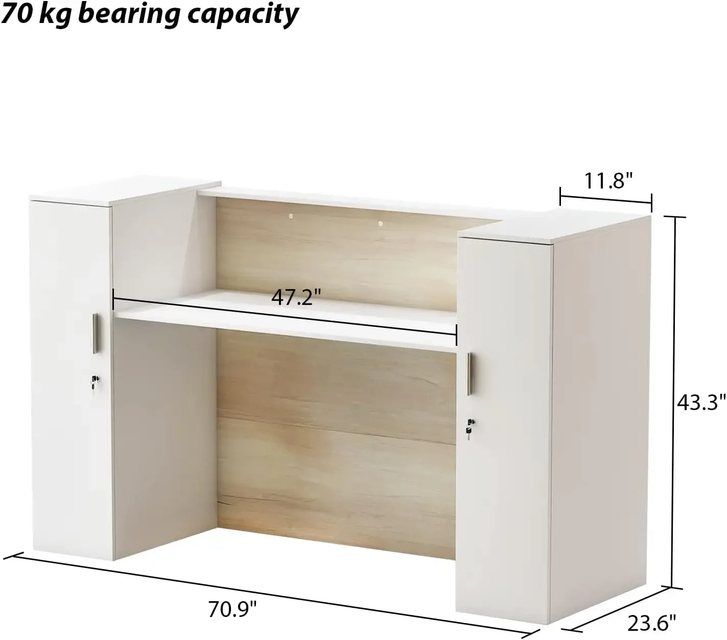 Large Reception Desk with Counter, Retail Counter with Private Lockable Storage Adjustable Shelves, for Salon Reception Room