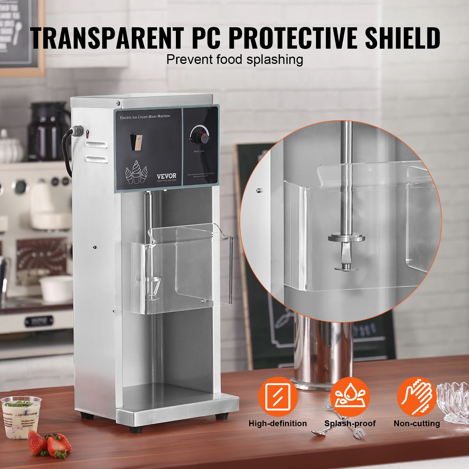 SucceBuy الآيس كريم خلاط عالية السرعة صانع الآيس كريم خلاط تحريك آلة تعديل السرعة الفولاذ المقاوم للصدأ الآيس كريم شاكر
