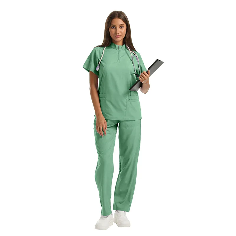 

Women Short Sleeve Scrub Set Short Zip Collar Scrubs Pet Grooming Hospital Nurse Scrub Suit Comfy Soft Medical Scrubs