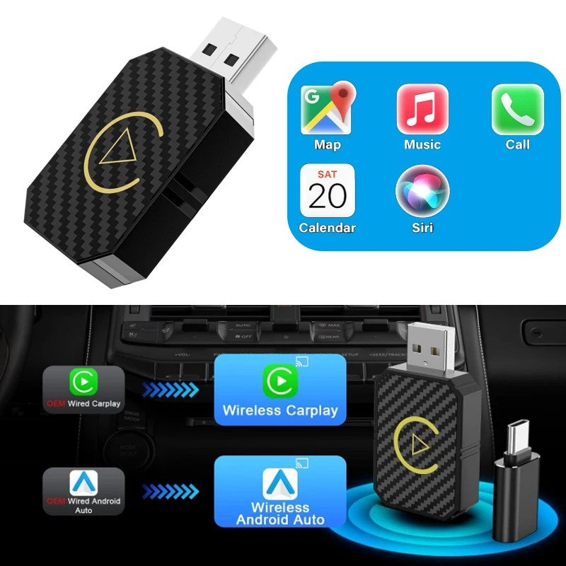 

2 in 1 Mini Wireless CarPlay & Android Auto Wireless Adapter Plug and Play Compatible iPhone/Android For Havel Kia Volvo Audi