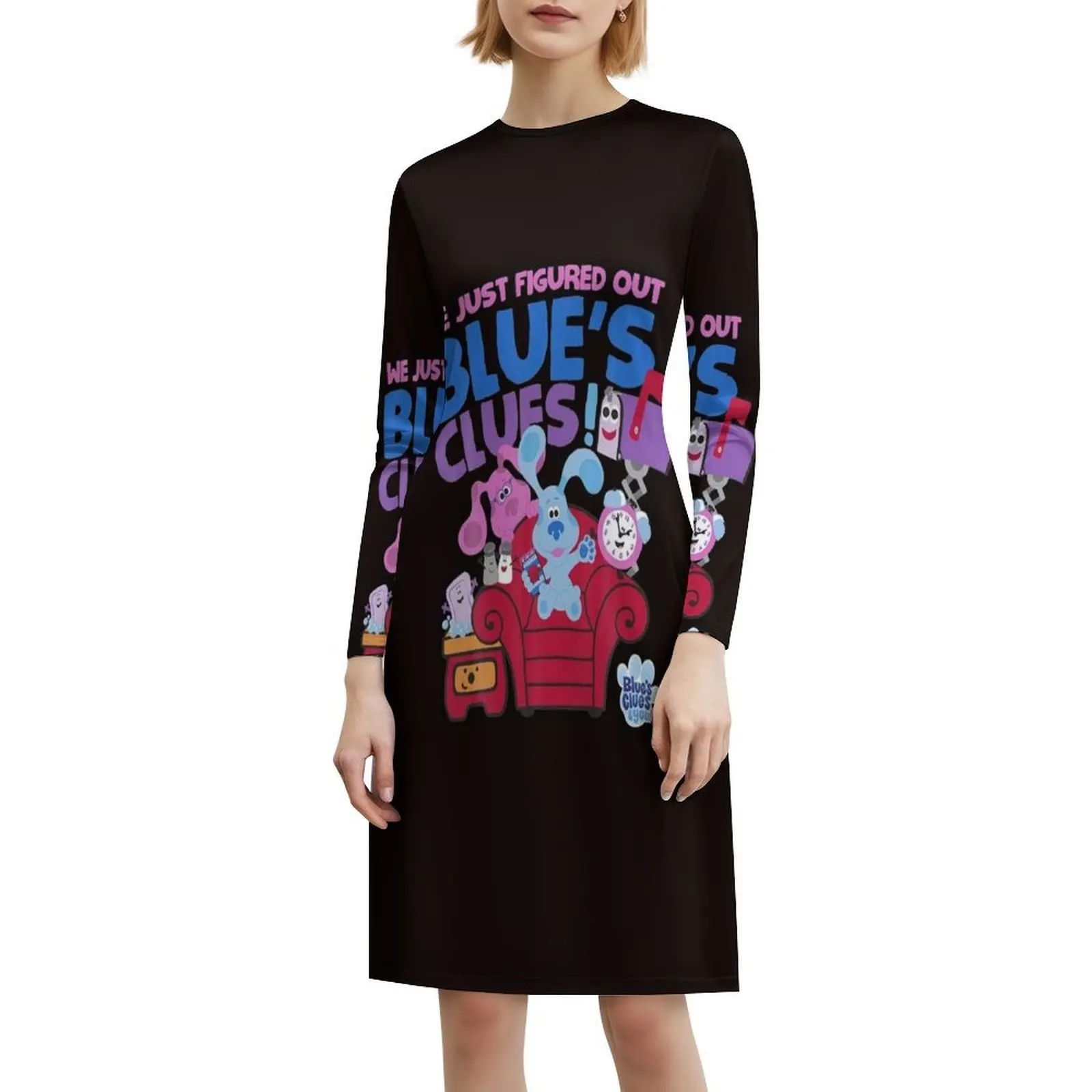فستان Blue S Clues You Group Shot Just Figured Out Blue S على الطراز الكوري للنساء فستان كاجوال أنيق للحفلات أو الارتداء اليومي