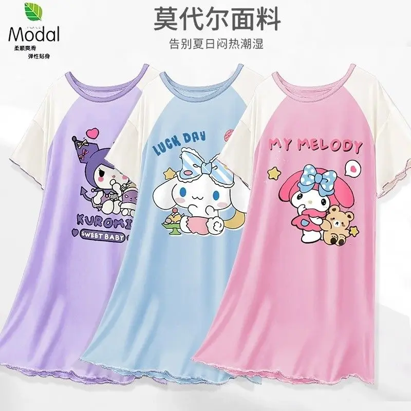 Sanrios-Camisón Kawaii Melody Kuromi para niños, pijamas finos de verano, Cinnamoroll, ropa de casa de dibujos animados para padres e hijos, transpirable