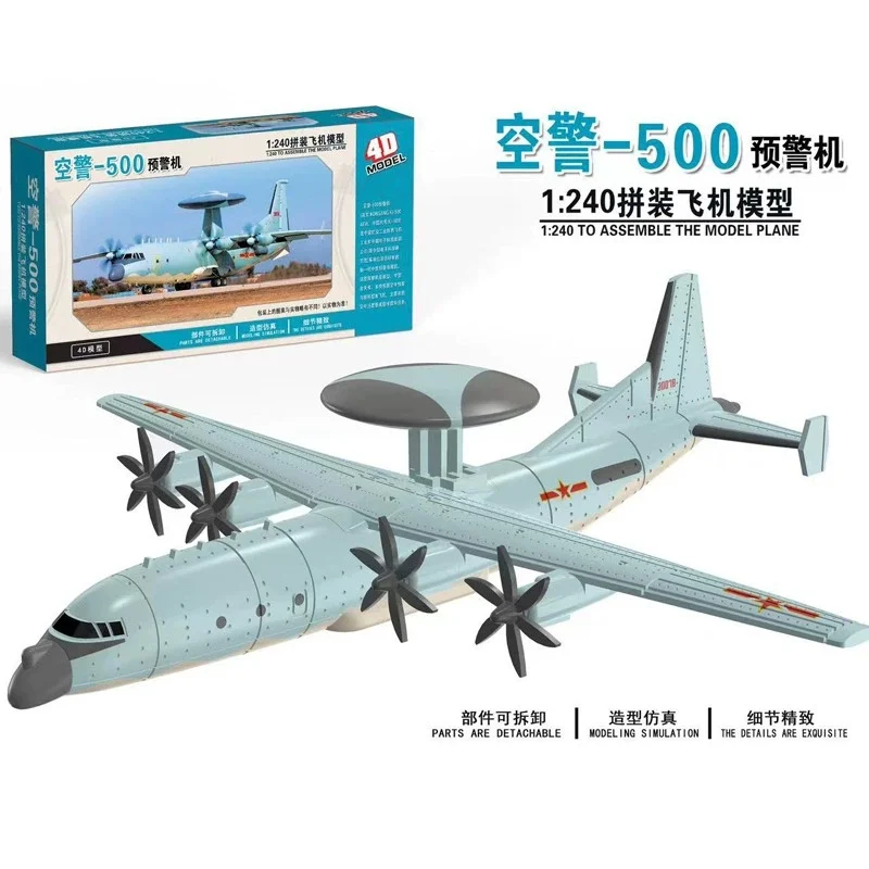 4D Assembled Aircraft Model Airborne Warning Aircraft 1/240 Scale Y-8 Transport Aircraft Plastic Military Toy Airplane Model