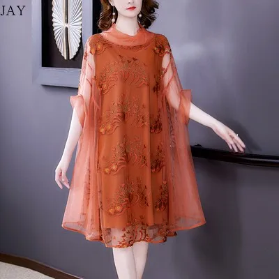 

plus Size Women's Cloak Sle Dr Spring Summer New High End Faion Belly Covering Me Skirt Hollow out Embroidered Long ...