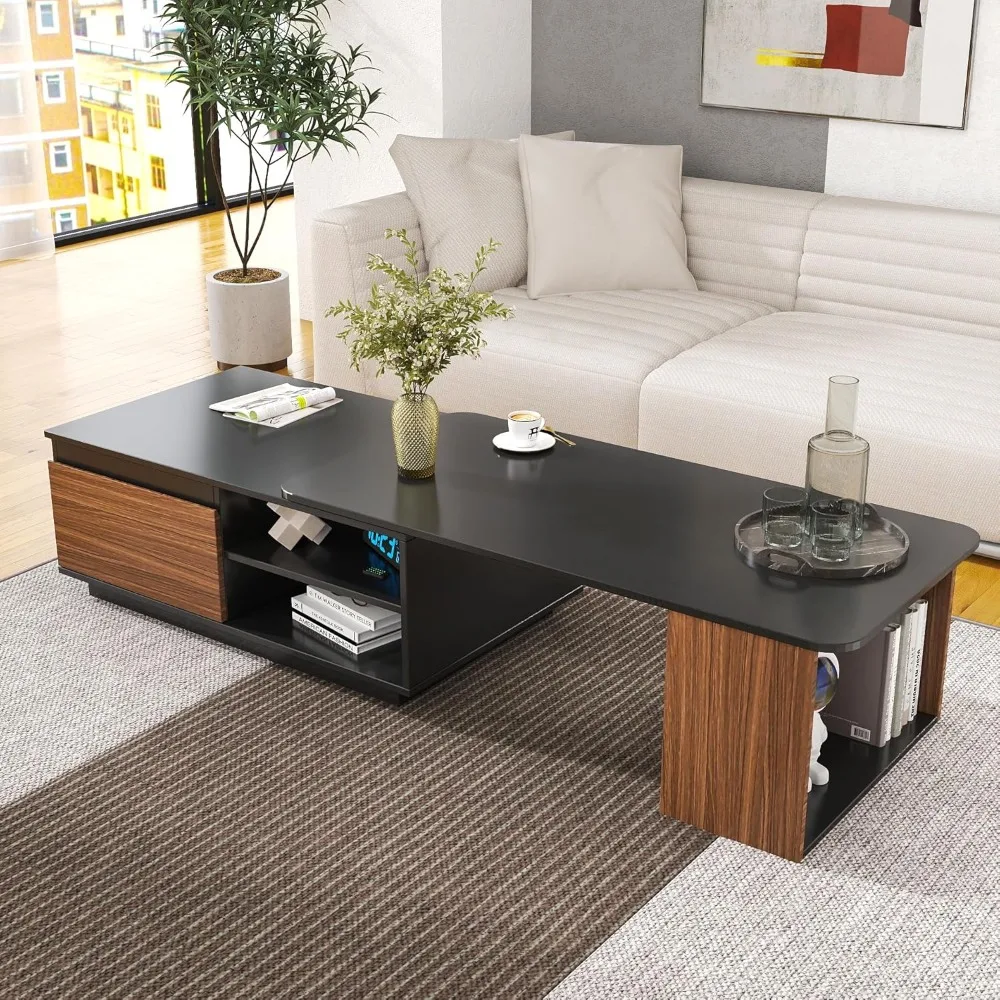 Expandable Coffee Table, Living Room Center Table, Two Storage Drawers, Large Rectangular Coffee Table, Suitable for Living