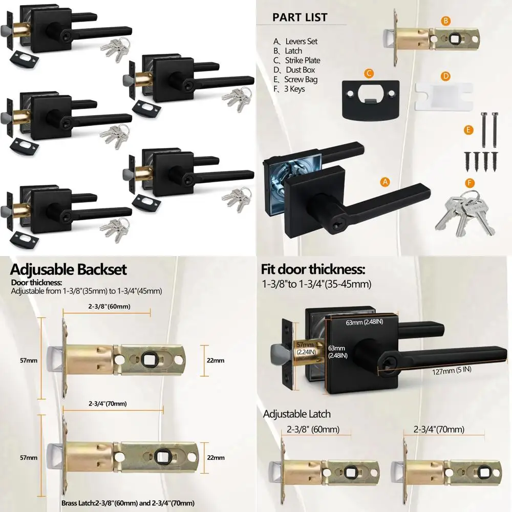 5 قطع من أقفال رافعة دخول المفاتيح باللون الأسود غير اللامع للأبواب الخارجية - أجهزة أمان متينة مع لمسة نهائية من البندقية