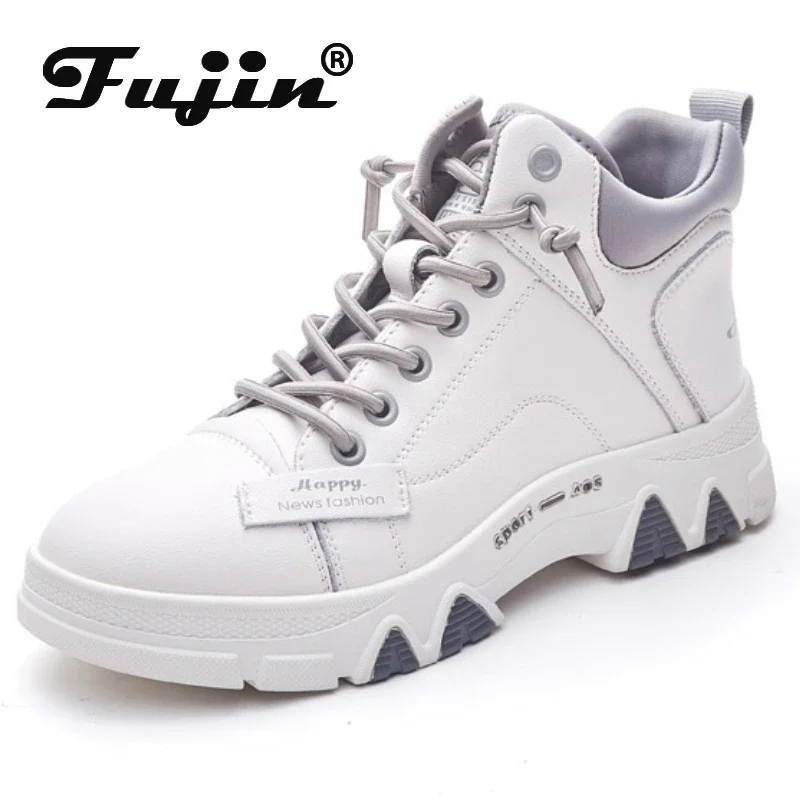 Fujin 3.5cm Genuine Leather Women Shoes Platform Sneakers Spring Autumn Warm Fur Winter Boot Women Combat Boots Ankle Booties