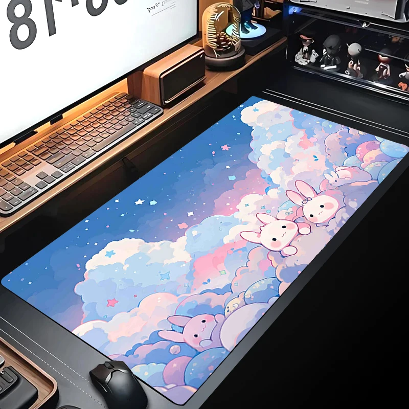 

Kawaii Rabbit Mouse Mat Rubber Gaming Mousepad Office Large Mouse Pad Locking Edge Computer Keyboard Pads Rubber Big Table Mat