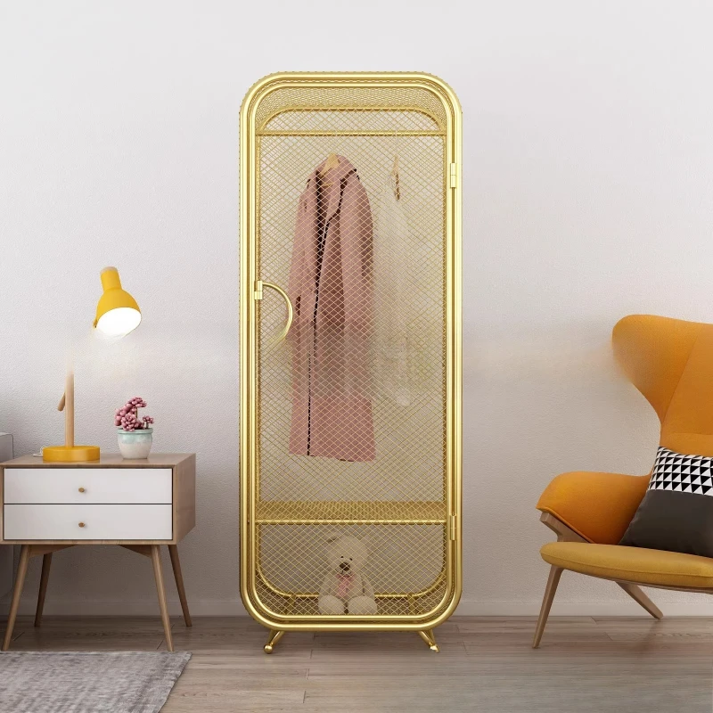 

Nordic light luxury household Internet celebrity single door wardrobe storage wardrobe clothing cabinet wrought iron children's