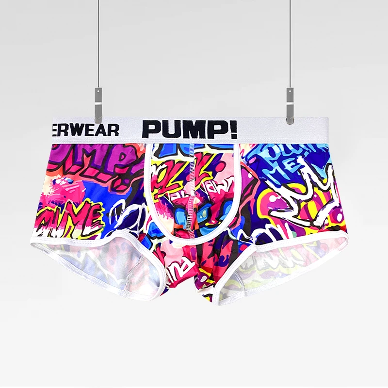 2PCS Men's Cotton Nylon Blend Boxer Briefs All-Over Graffiti Print Wide Elastic Waistband Non-Tight Fashion Sport Underwear