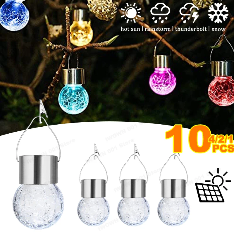 

Solar Hanging Lights, Christmas Decoration Lights with Multi-Color Changing Cracked Glass Hanging Ball Outdoor Lights Waterproof