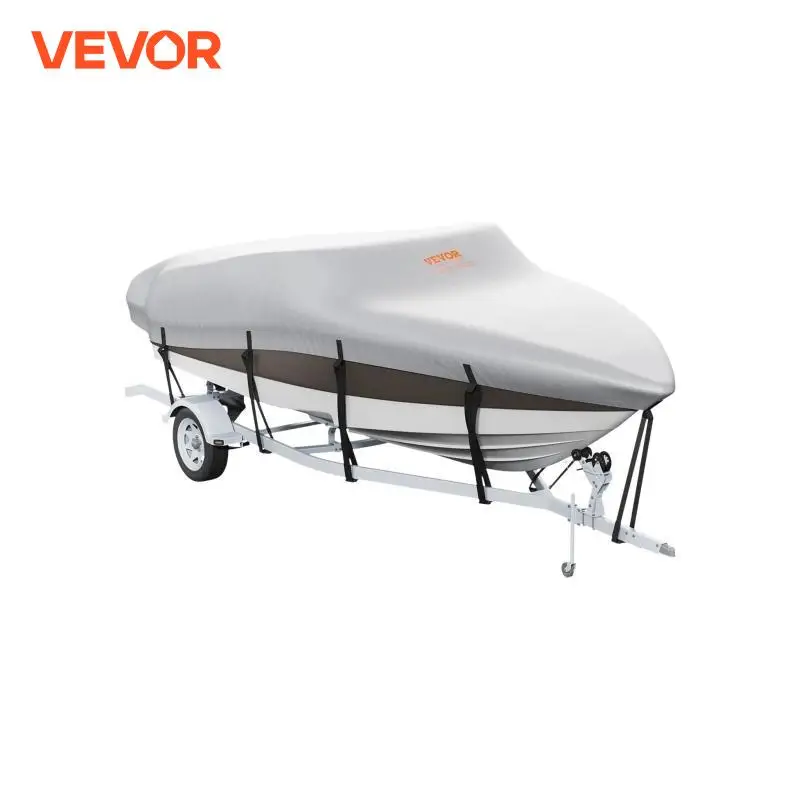 VEVOR Boat Cover Trailerable Waterproof with Motor Cover Buckle Straps for V-Hull Tri-Hull Fish Ski Boat Runabout Bass Boat