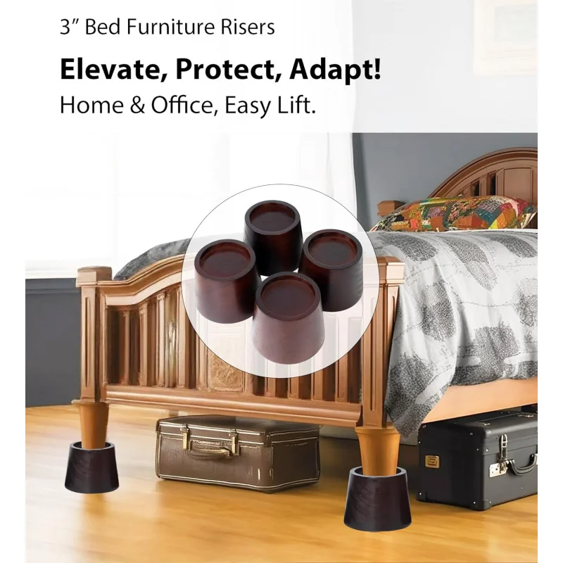 Dark Brown, 3 Inch Bed Risers 3 Inch, Premium Pine Wood Furniture Risers - Sturdy 3-Inch Lifts Heavy-Duty Support and Enhanc