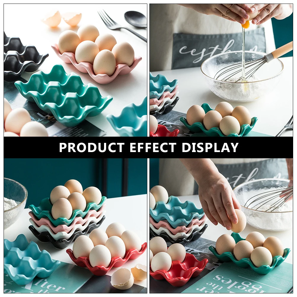 

2Pcs Ceramic Egg Holder 6 Grids Refrigerator Storage Container Nonslip Egg Tray Fresh Safe Kitchen Organizer Storage Containers