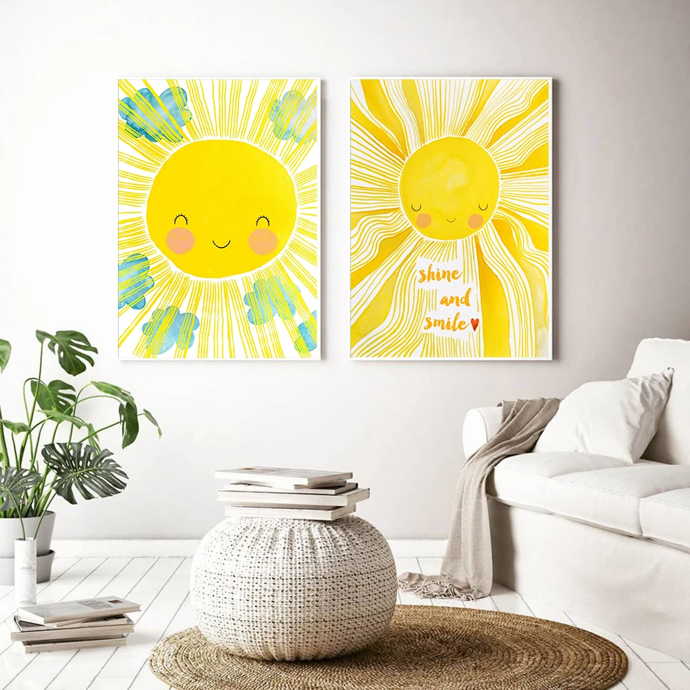 Cartoon Gele Zon Wolk Kinderka - Baby Nursery Yellow Walls recensie en prijs