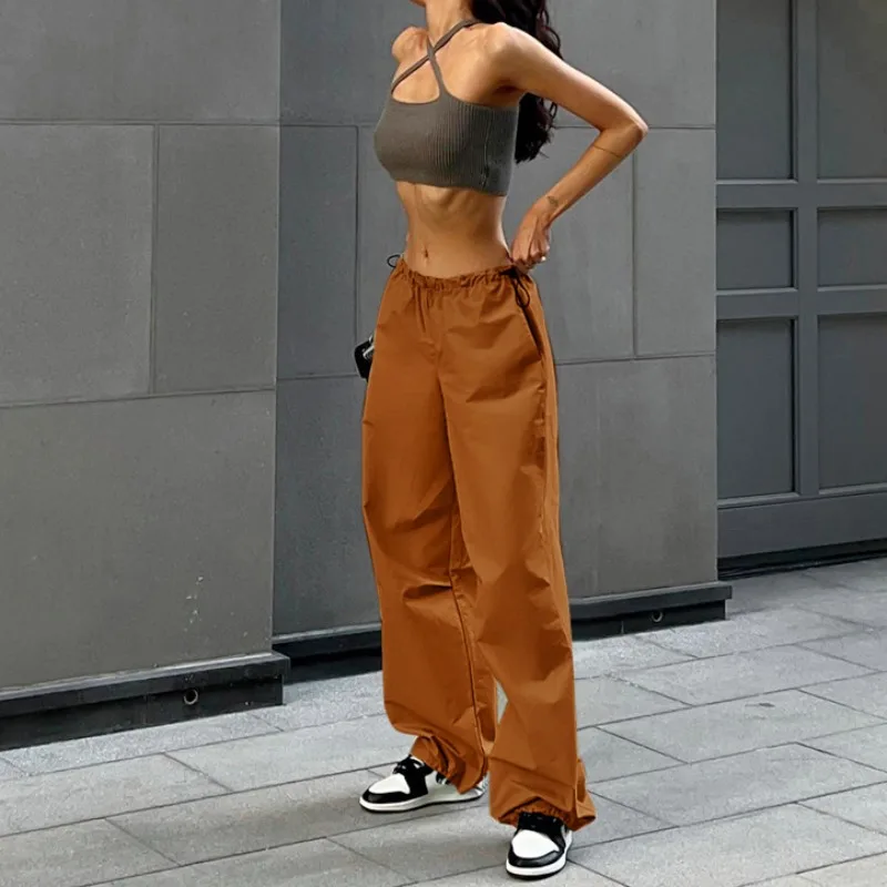 Street Fashion Trend Frauen einfache lose Hosen Temperament pendeln weibliche Kleidung neue Kordel zug Taille lässige Cargo hose