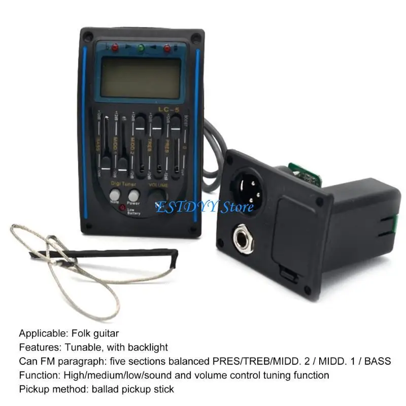 G6DE 5 Band EQ Preamp Acoustic Guitar Pickup LC-5 Tuner Music Beginner Accessory Suitable for Enhancing Musical Experience
