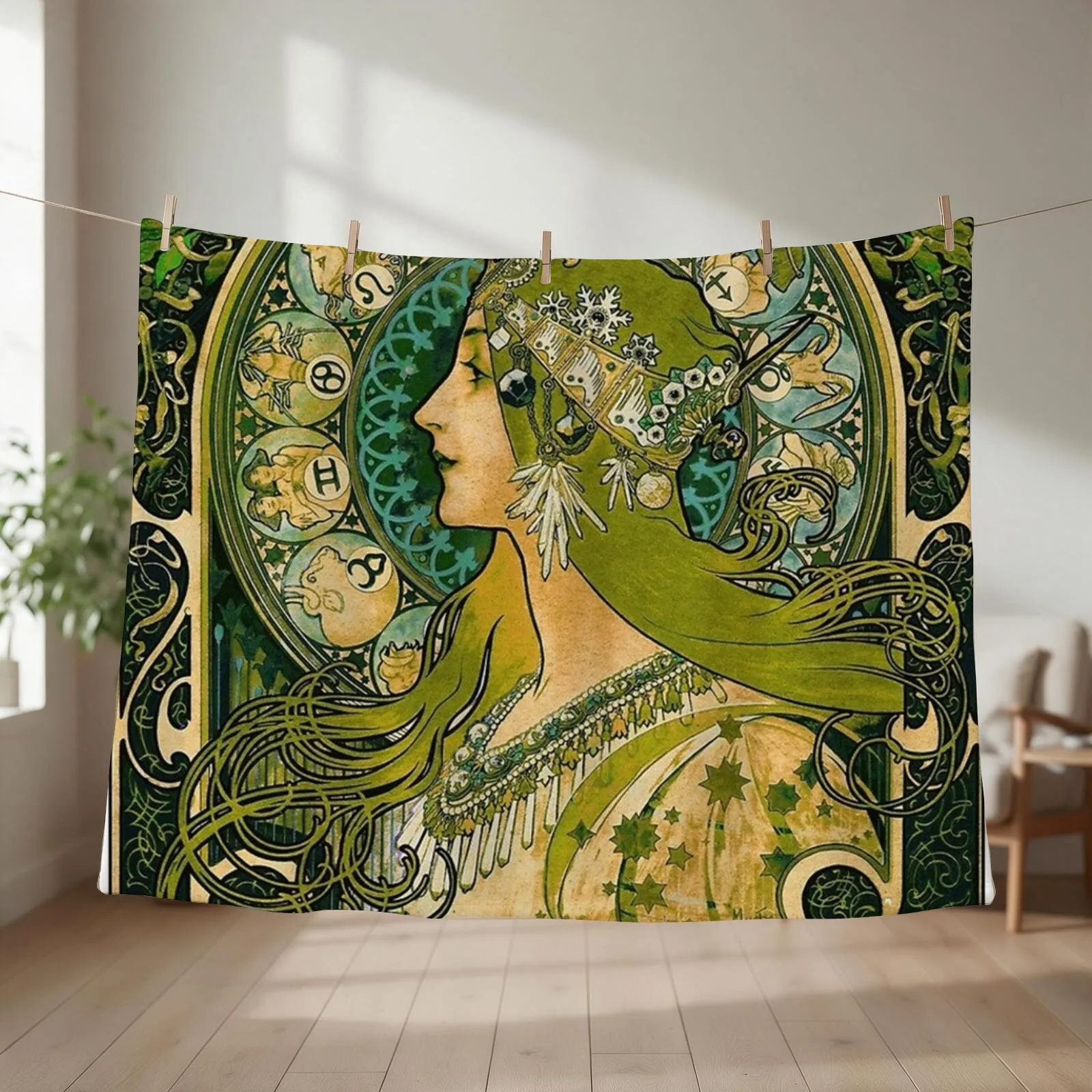 Mark - Emerald Green Alphonse Mucha Throw Blanket blankets ands halloween Summer Winter beds Blankets
