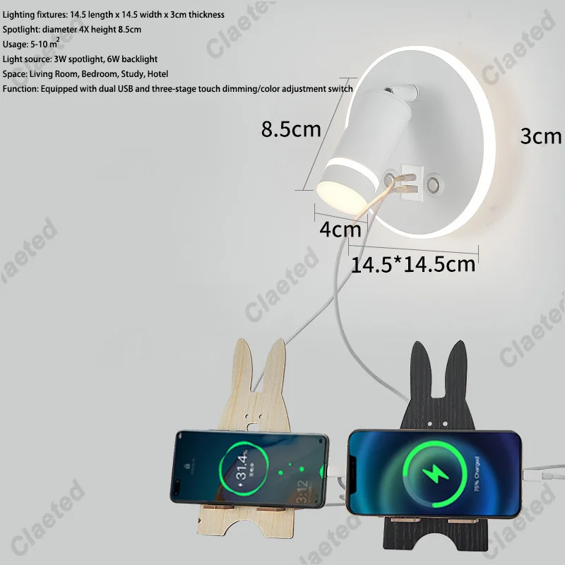 Nieuwe Scandinavische minimalistische wandlamp Hotelinterieur LED-leeslamp Gang Slaapkamer USB Opladen Nachtkastje Versier wandlamp