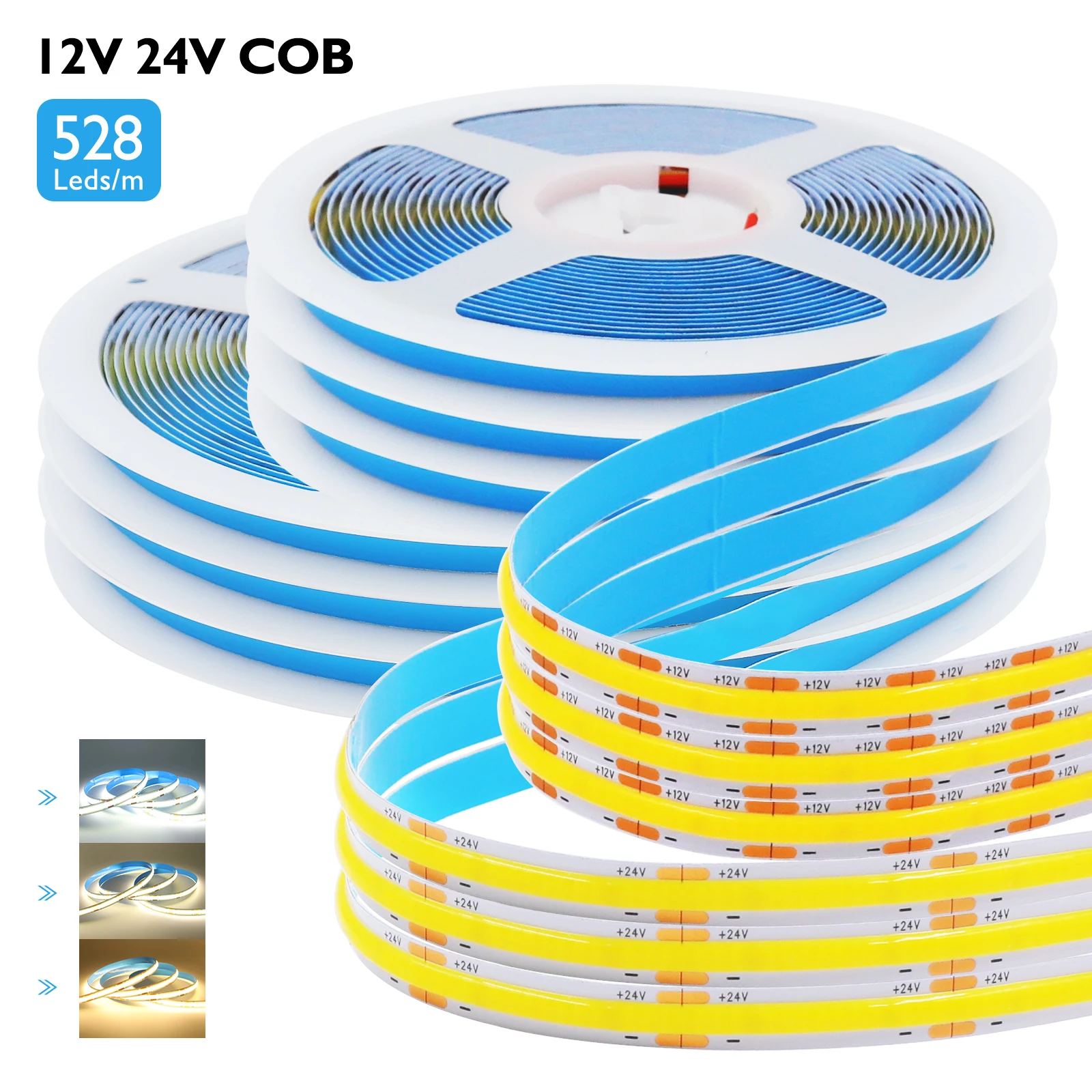 FOB COB LED Strip 528LEDs/m High Density Flexible COB LED Tape Light Bar Warm Nature Cool White Indoor Linear Light 12V 24V