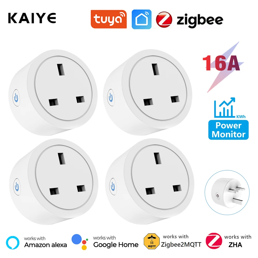 Tuya Zigbee Smart Socket 16A UK Plug Power Outlet with Energy Monitor Smart Life APP Timer Gateway Control for Alexa Google Home