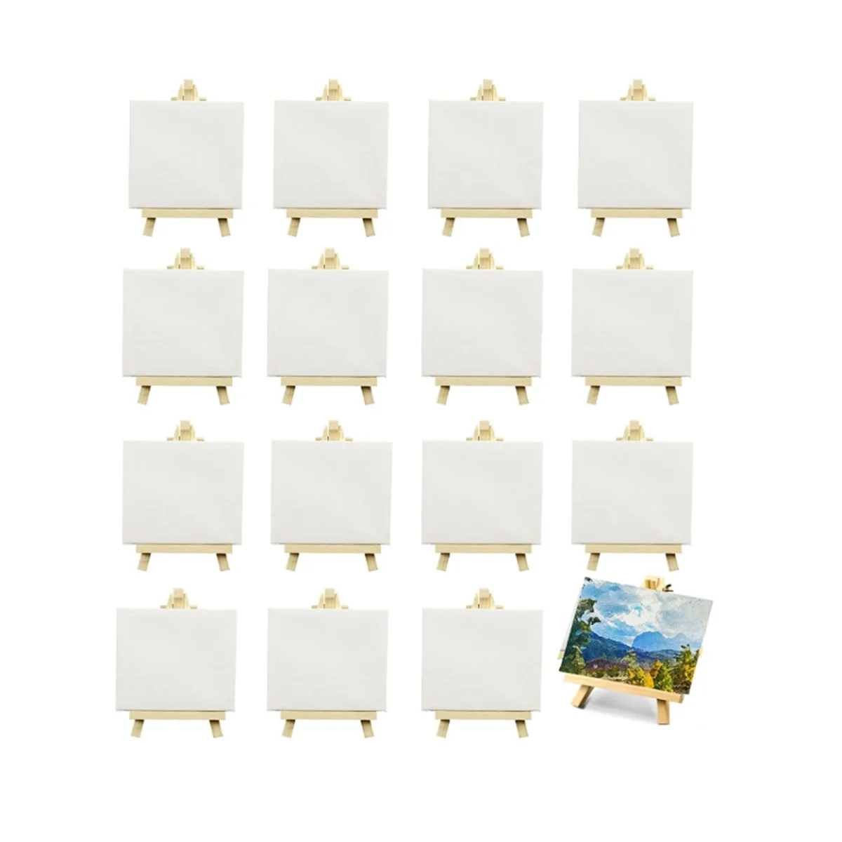 

16 Pack 4 x 4 Inch Stretched Mini Canvases Small Painting Canvas With Easel Art Canvases for Kids Painting Craft