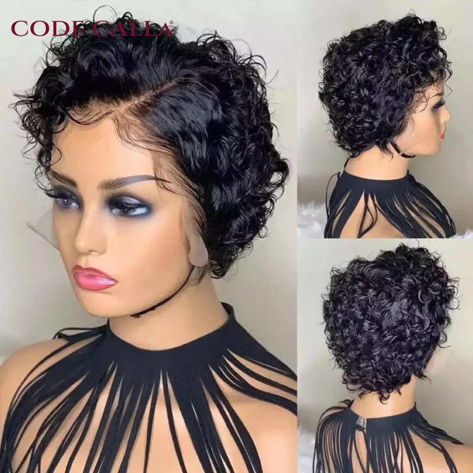 Short Wigs Human Hair Curly Human Hair Wigs Cheap Pixie Cut Wig 13X1 Transparent Lace Wig Preplucked Hairline Wigs For Women