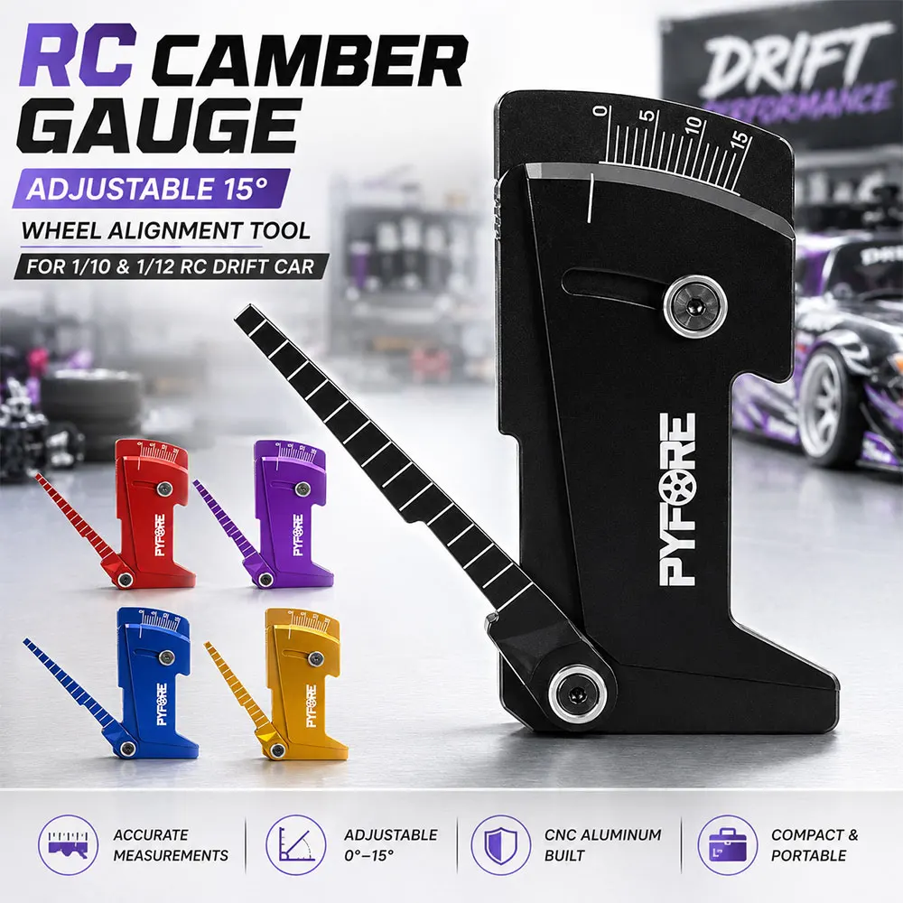 PYFORE RC Camber Gauge Wheel Alignment Tool Adjustable 15° Tire Angle Ruler for 1/10 1/12 Drift Car YOKOMO MST HSP 3RACING