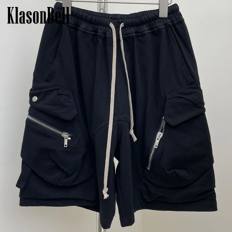 8.28 KlasonBell-Women's All-matches Fashion Multiple Pocket Zipper Design Knee-Length Pants Drawstring Elastic Waist Shorts